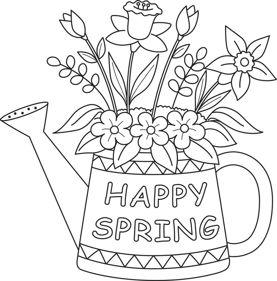 flor de primavera feliz página para colorear aislado vector