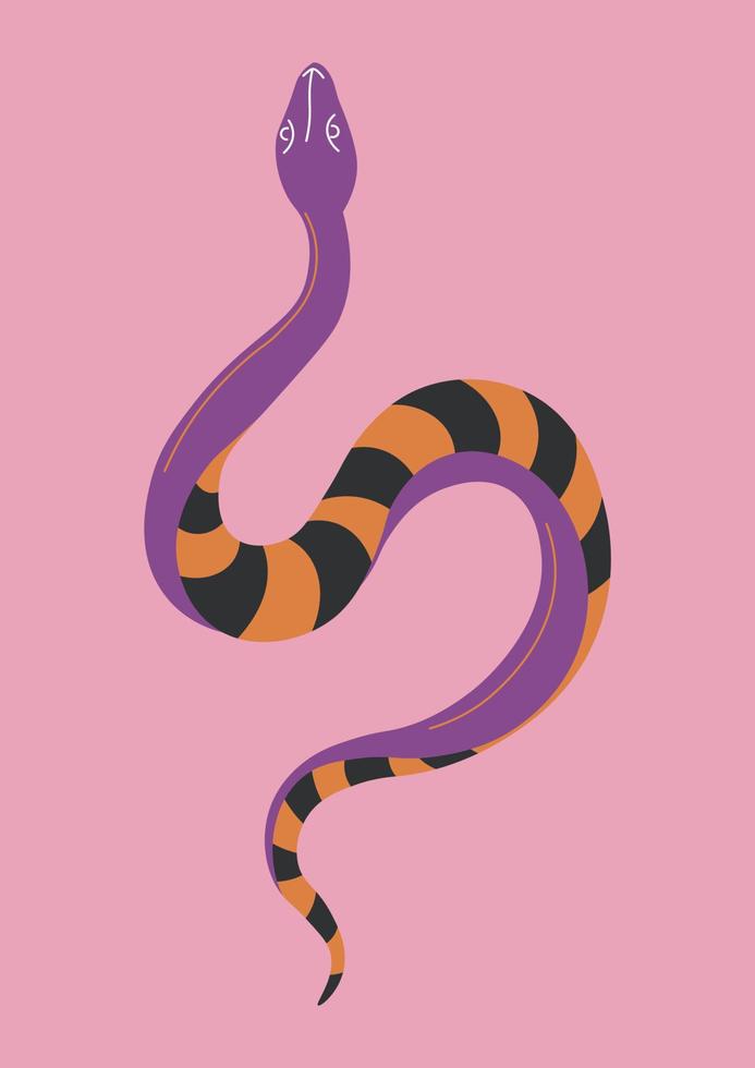 Serpent with stripes, snake magic reptile creature vector