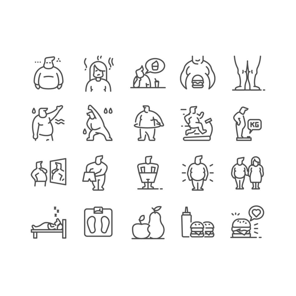 Overweight and obesity icon set. vector