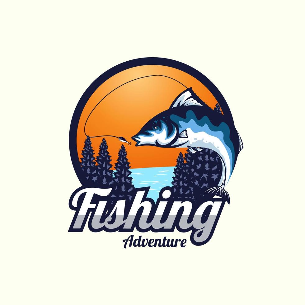 Ilustración de vector de plantilla de diseño de logotipo de aventura de pesca