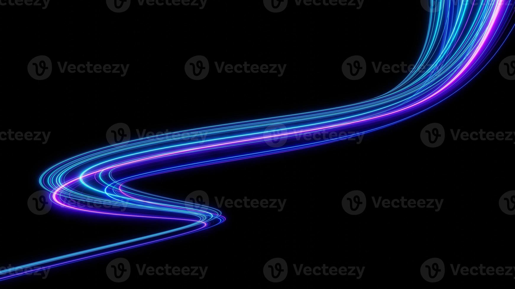 3d Neon light effect glowing trails. Colorful Light motion speed background. Motion blur long time effect. Technology 5g design concept. Laser beam sparkling on dark scene. Fast moving to futuristic. photo