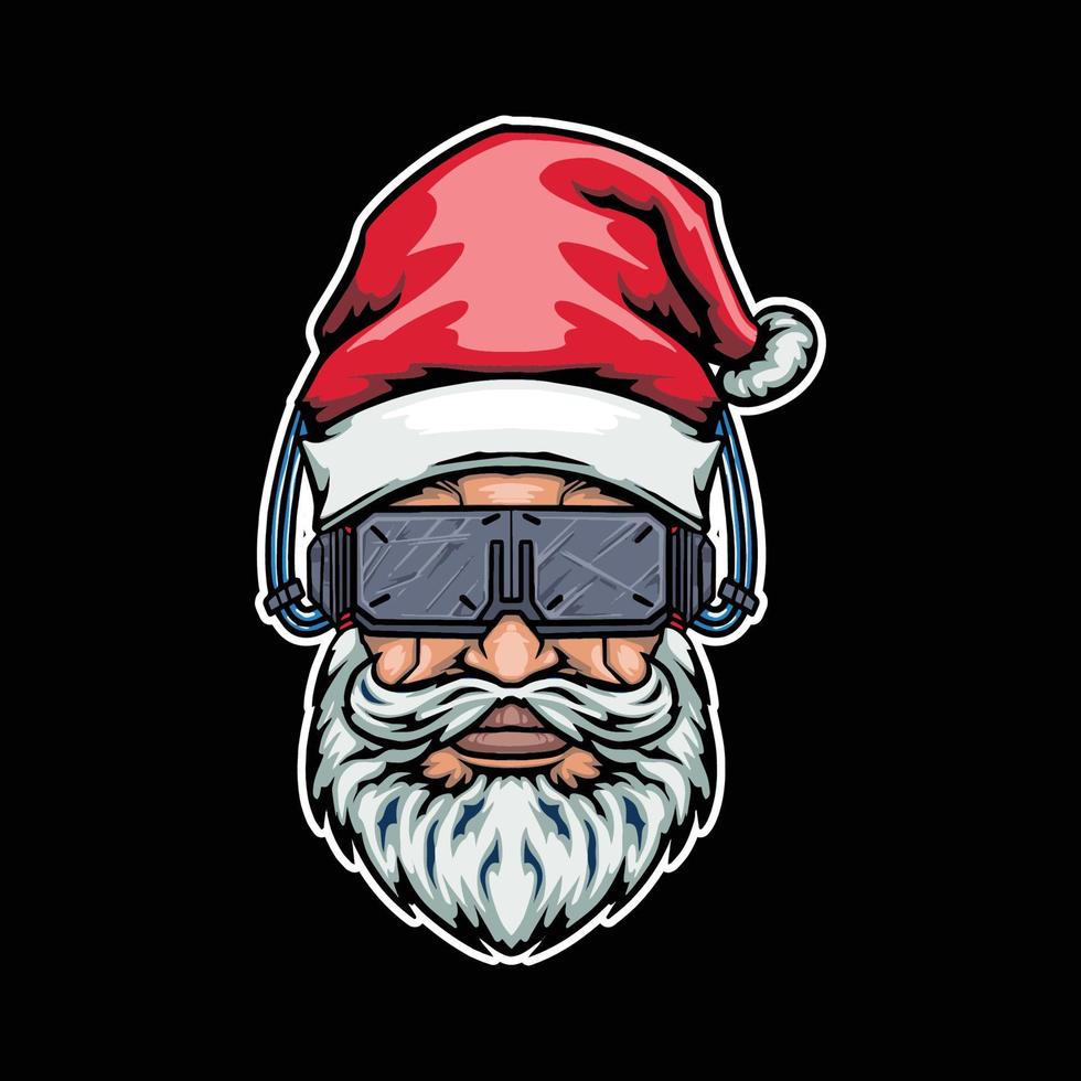 Santa claus cyberpunk tech and beard. Vector illustration for streetwear design