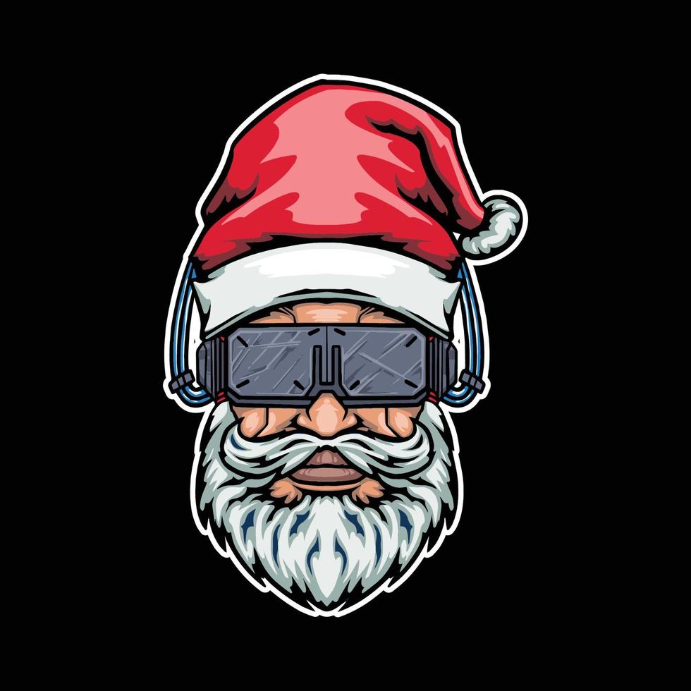 santa claus cyberpunk tecnología y barba. ilustración vectorial para el diseño de ropa de calle vector