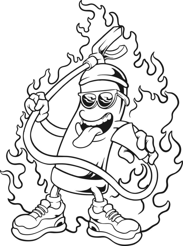 Cool flaming fireplug hydrant with eyeglass monochrome vector