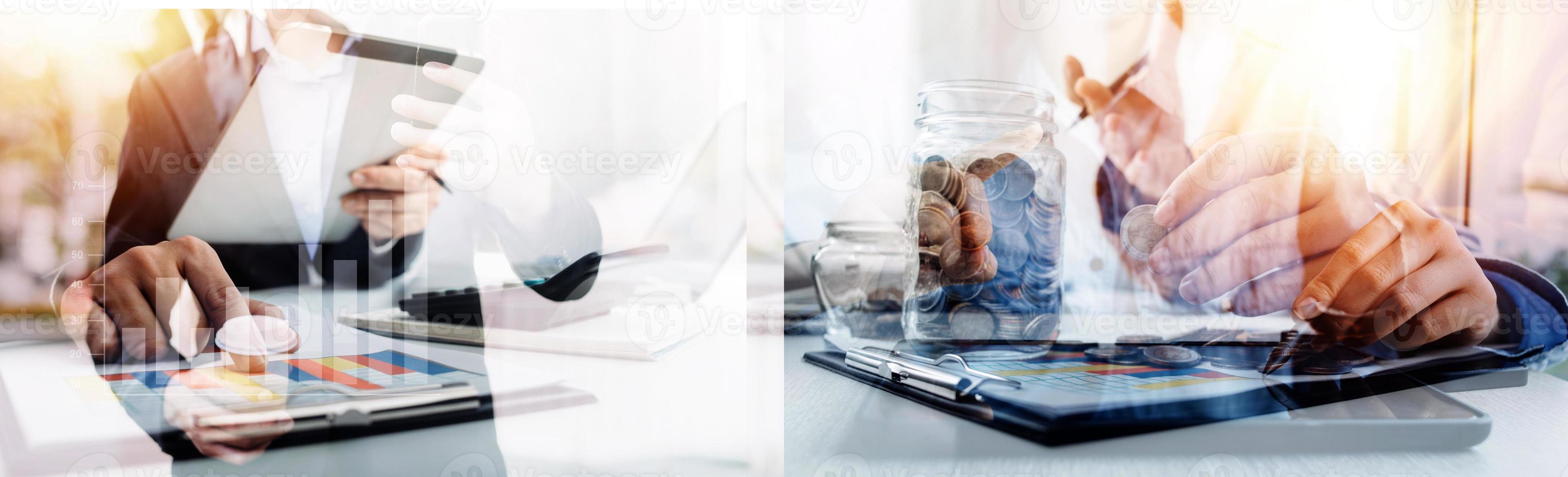 Businessman using mobile smart phone. Business global internet connection application technology and digital marketing, Financial and banking, Digital link tech, big data. photo