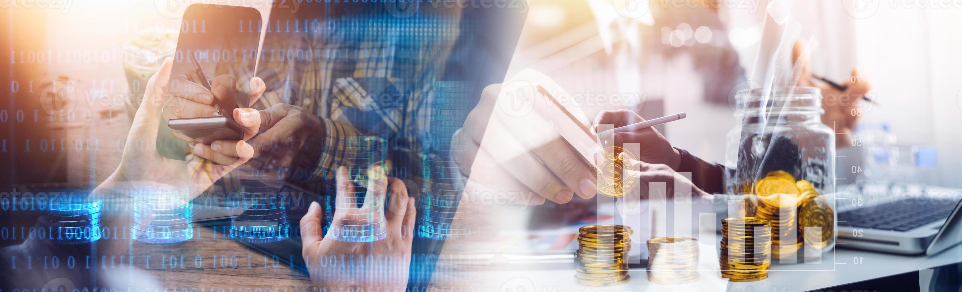 Businessman using mobile smart phone. Business global internet connection application technology and digital marketing, Financial and banking, Digital link tech, big data. photo