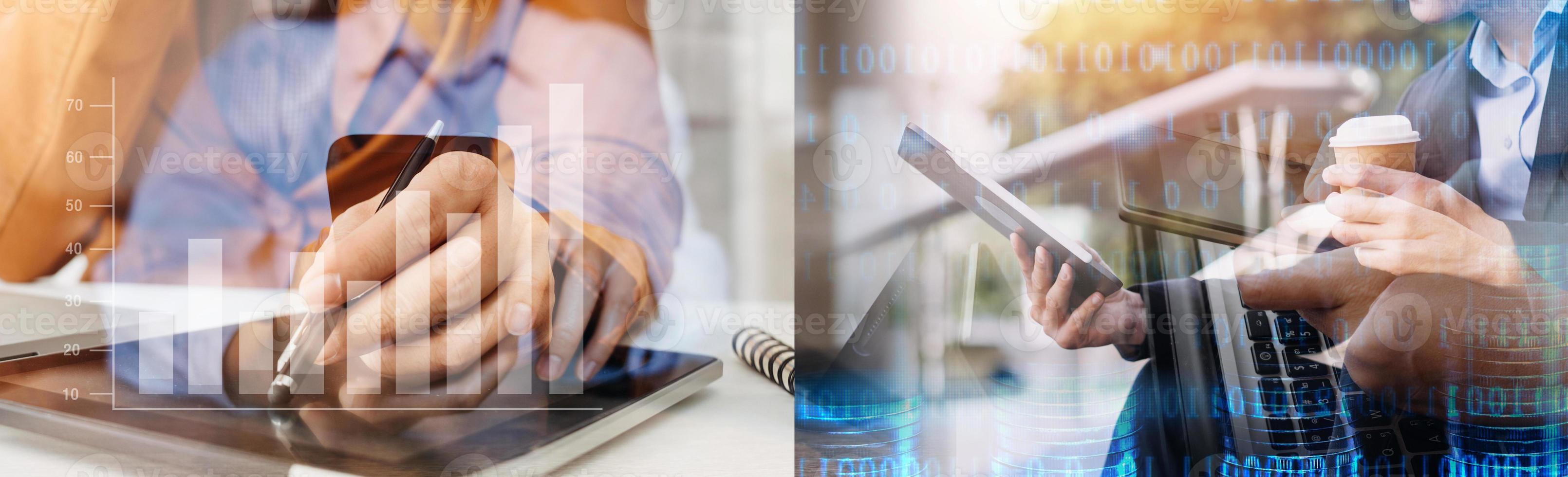 Businessman using mobile smart phone. Business global internet connection application technology and digital marketing, Financial and banking, Digital link tech, big data. photo