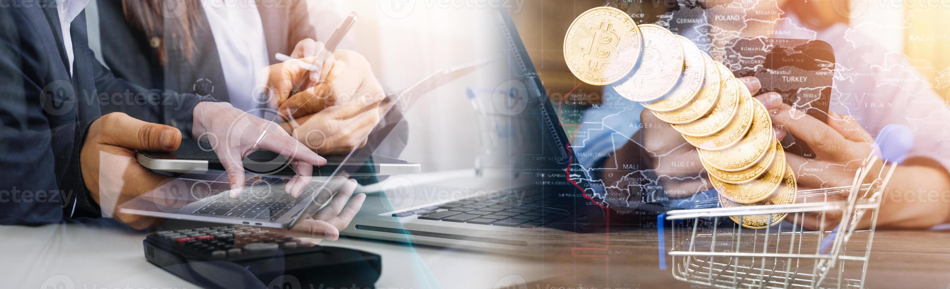 Businessman using mobile smart phone. Business global internet connection application technology and digital marketing, Financial and banking, Digital link tech, big data. photo