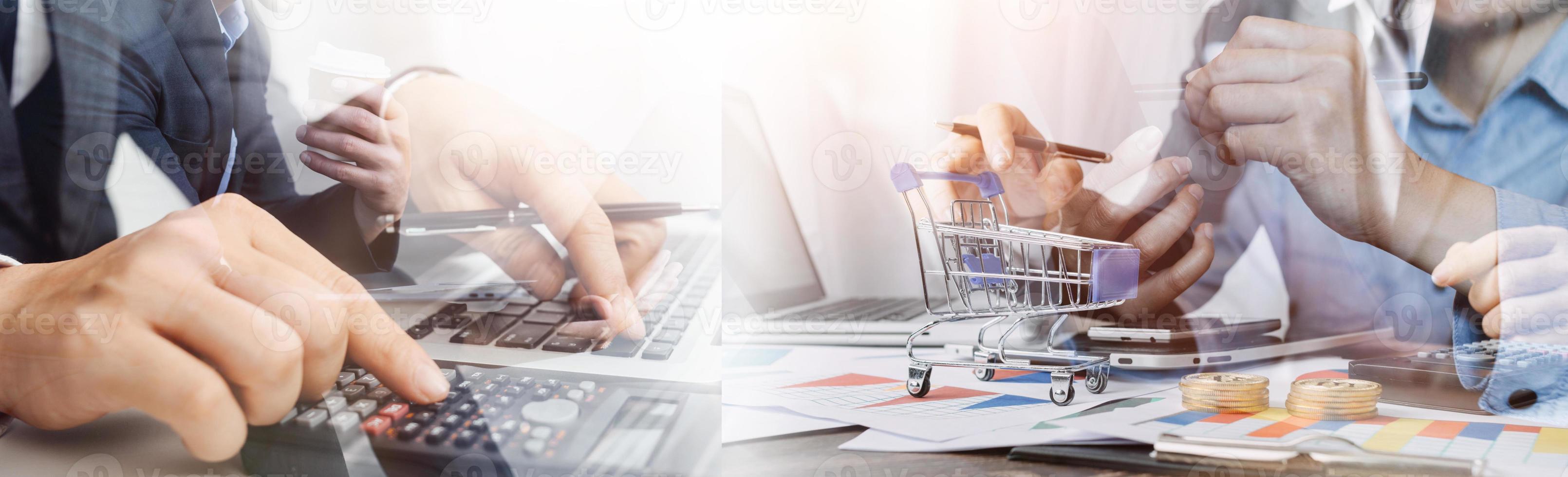 Businessman using mobile smart phone. Business global internet connection application technology and digital marketing, Financial and banking, Digital link tech, big data. photo