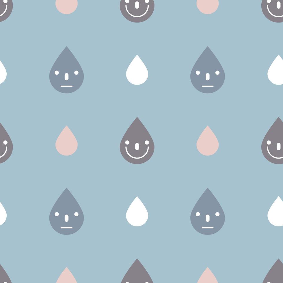 seamless cute rain drop, rainy season weather repeat pattern in blue background,  flat vector illustration design