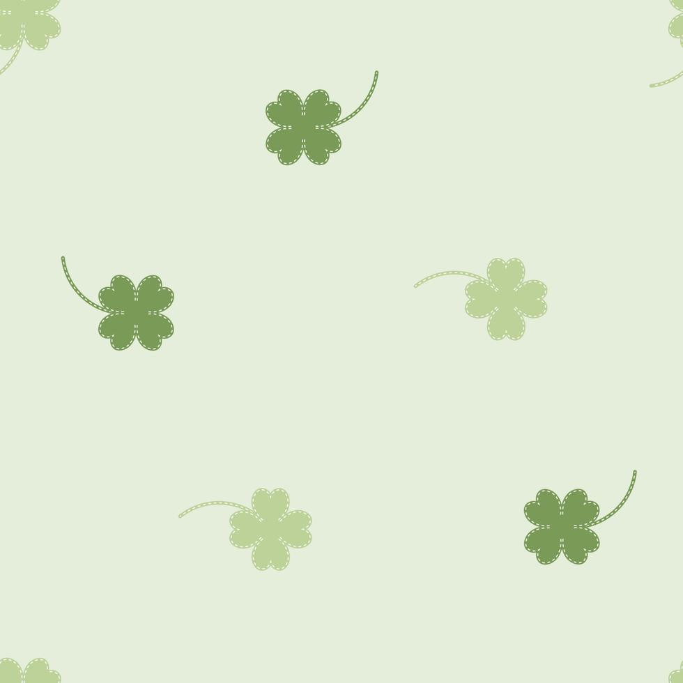 patrón de repetición sin fisuras el día de san patricio con trébol de cuatro hojas en fondo verde, diseño de ilustración de vector plano