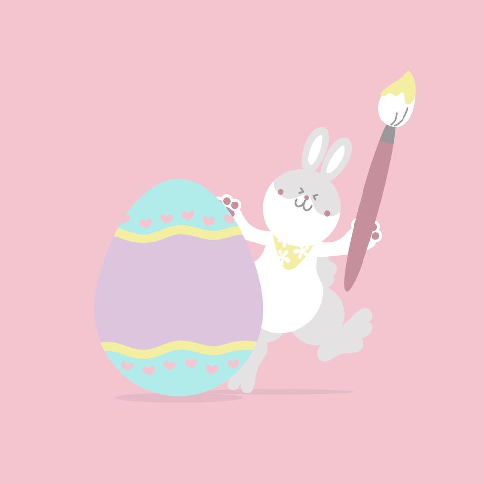 happy easter festival with animal pet bunny rabbit and egg, pastel color, flat vector illustration cartoon character