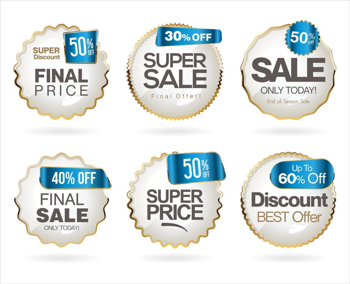 Super sale gold and white retro badges and labels collection vector