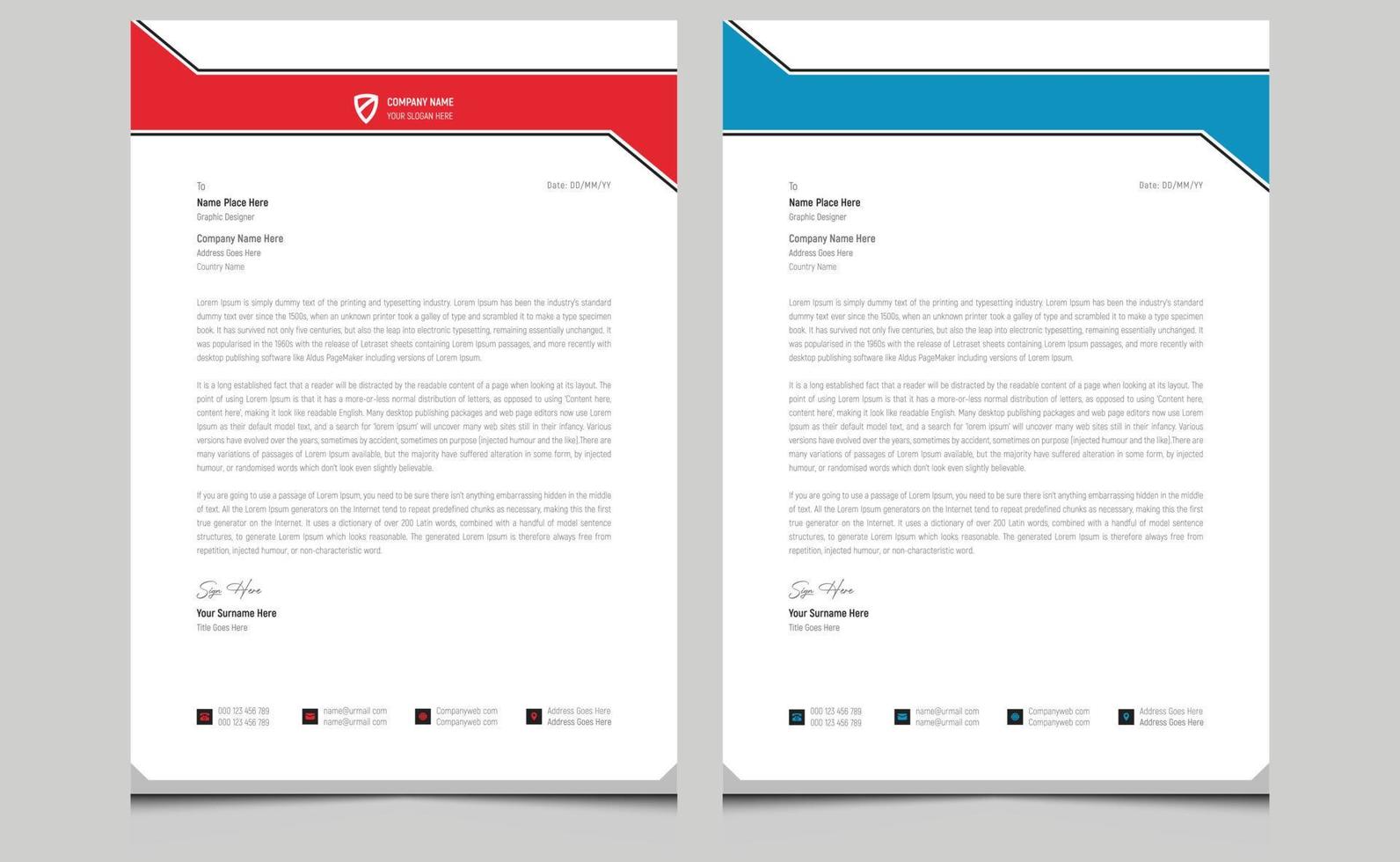 Abstract red blue colors modern creative company office professional corporate identity minimalist business style letterhead template design. vector