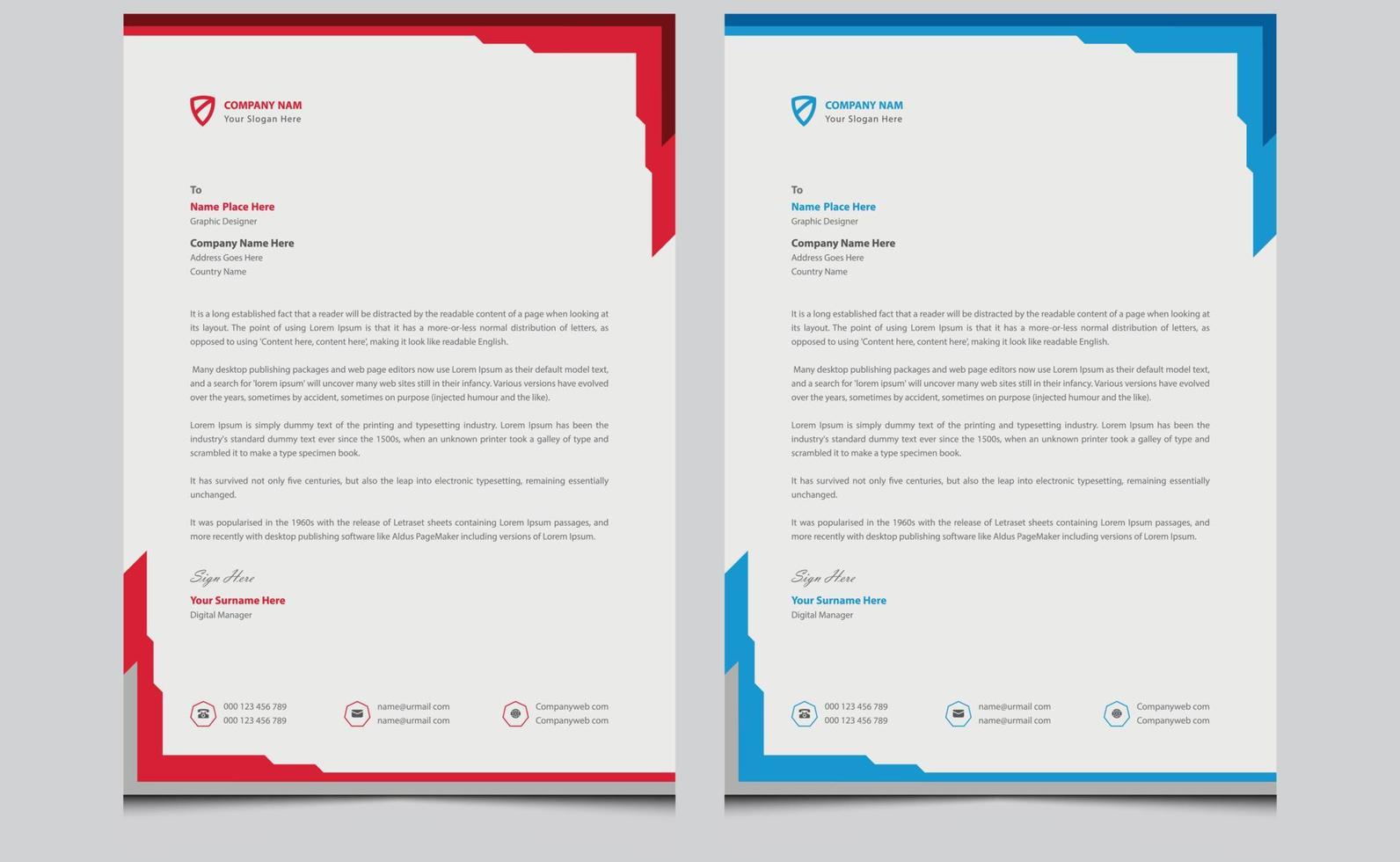 Abstract colorful red blue colors simple elegant minimal modern professional company corporate identity business letterhead design template. vector