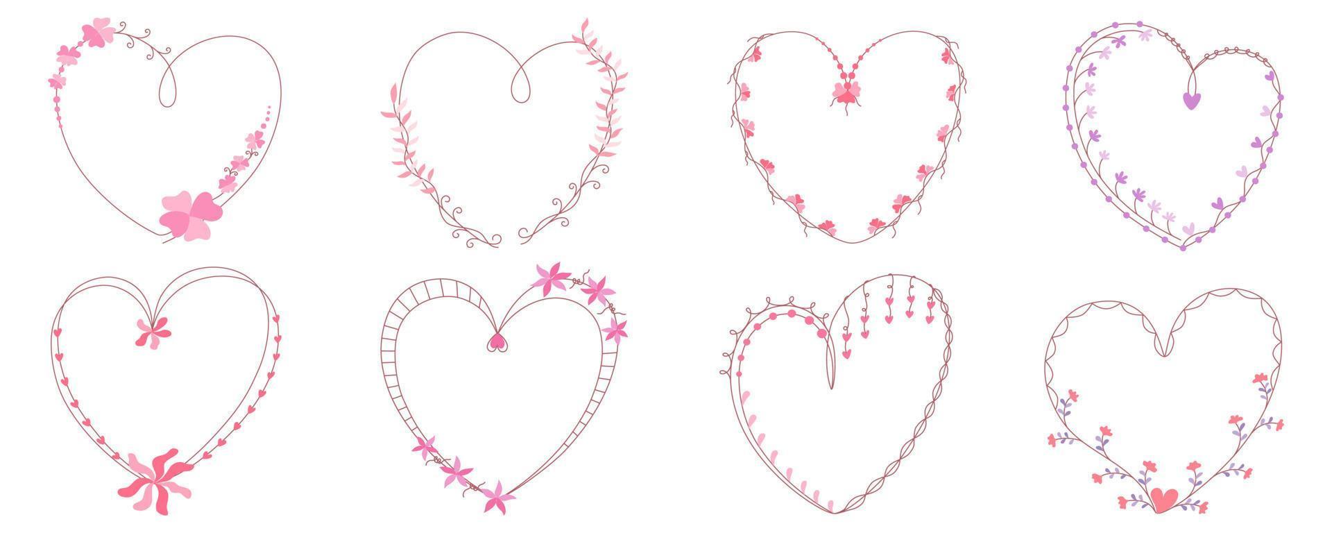 Heart frame designed in pink tone doodle style on white background for card design, wedding, paper decoration, Valentine's day theme decoration, scrapbook digital print,  and more. vector