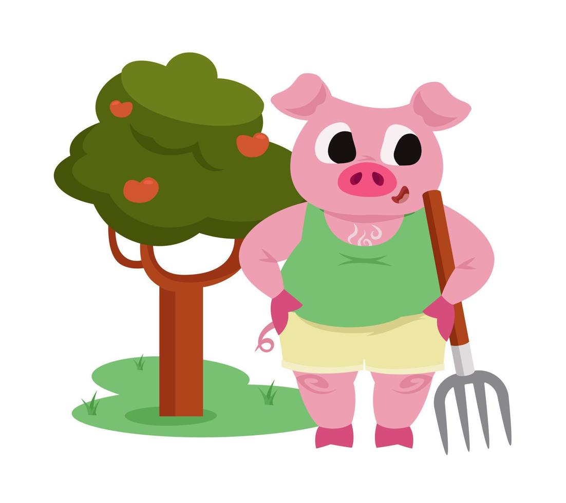 Pig holding pitchfork. vector