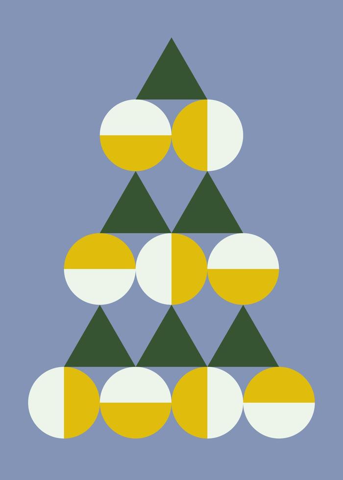 Postcard with Christmas tree in flat style. vector