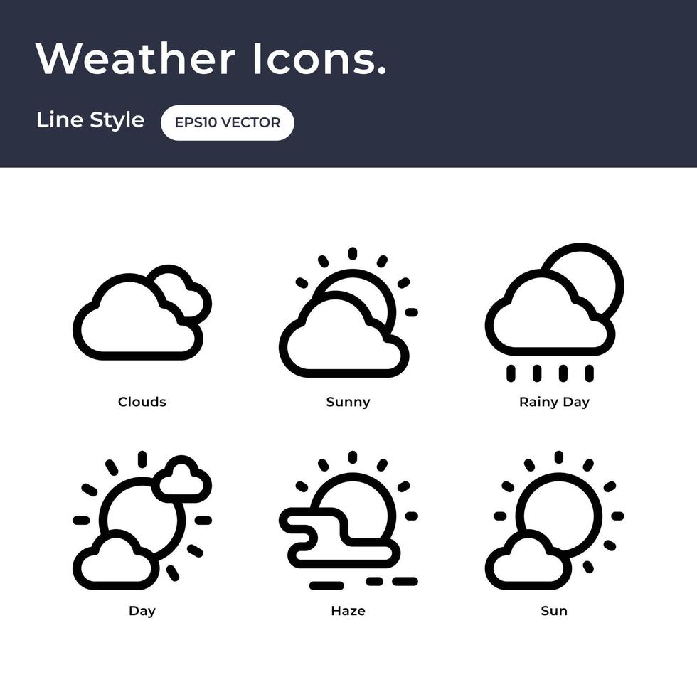 iconos del clima con estilo de línea vector