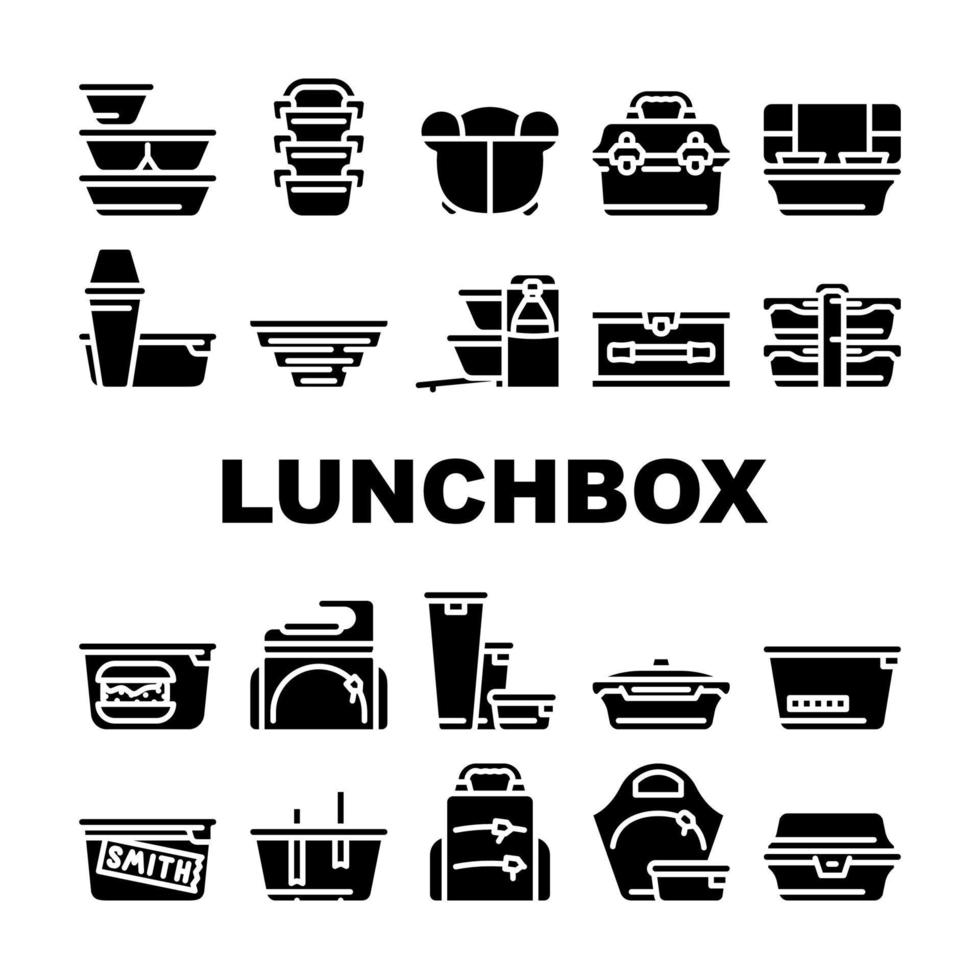 Lunchbox Dishware Collection Icons Set Vector Illustration