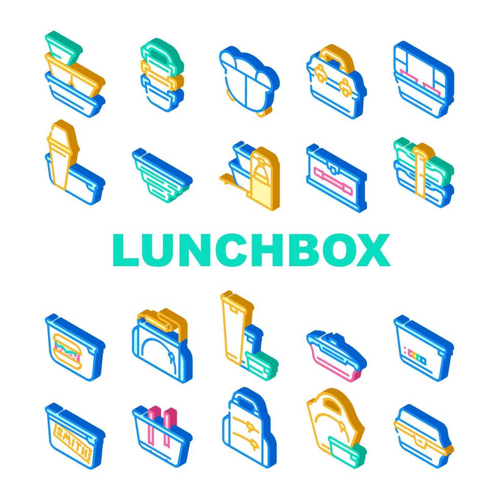 Lunchbox Dishware Collection Icons Set Vector Illustration