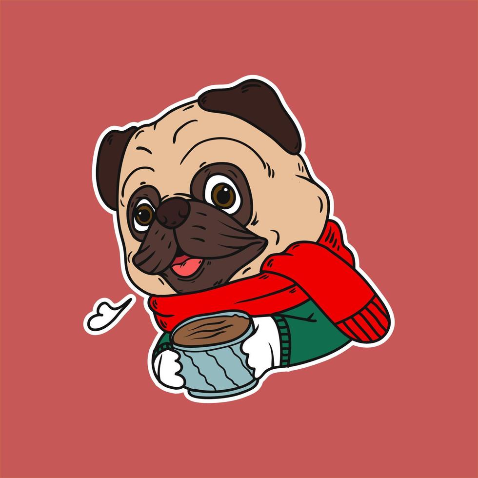 Cute Pug and Coffee vector