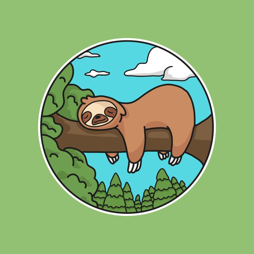 Cute Sloth Sleeping On Tree At Morning Vector Illustration