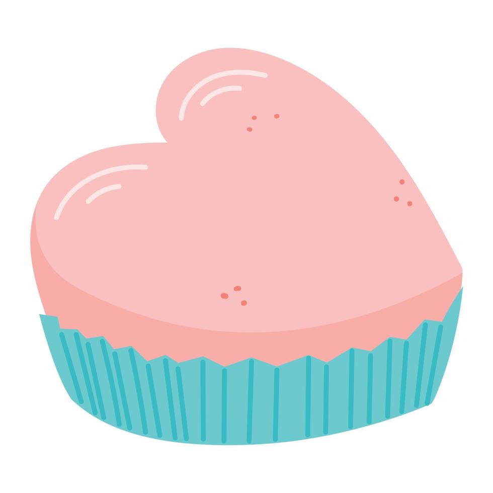 cupcake webpink o galleta en forma de corazón con un envoltorio. ilustración vectorial de dibujos animados aislados. vector