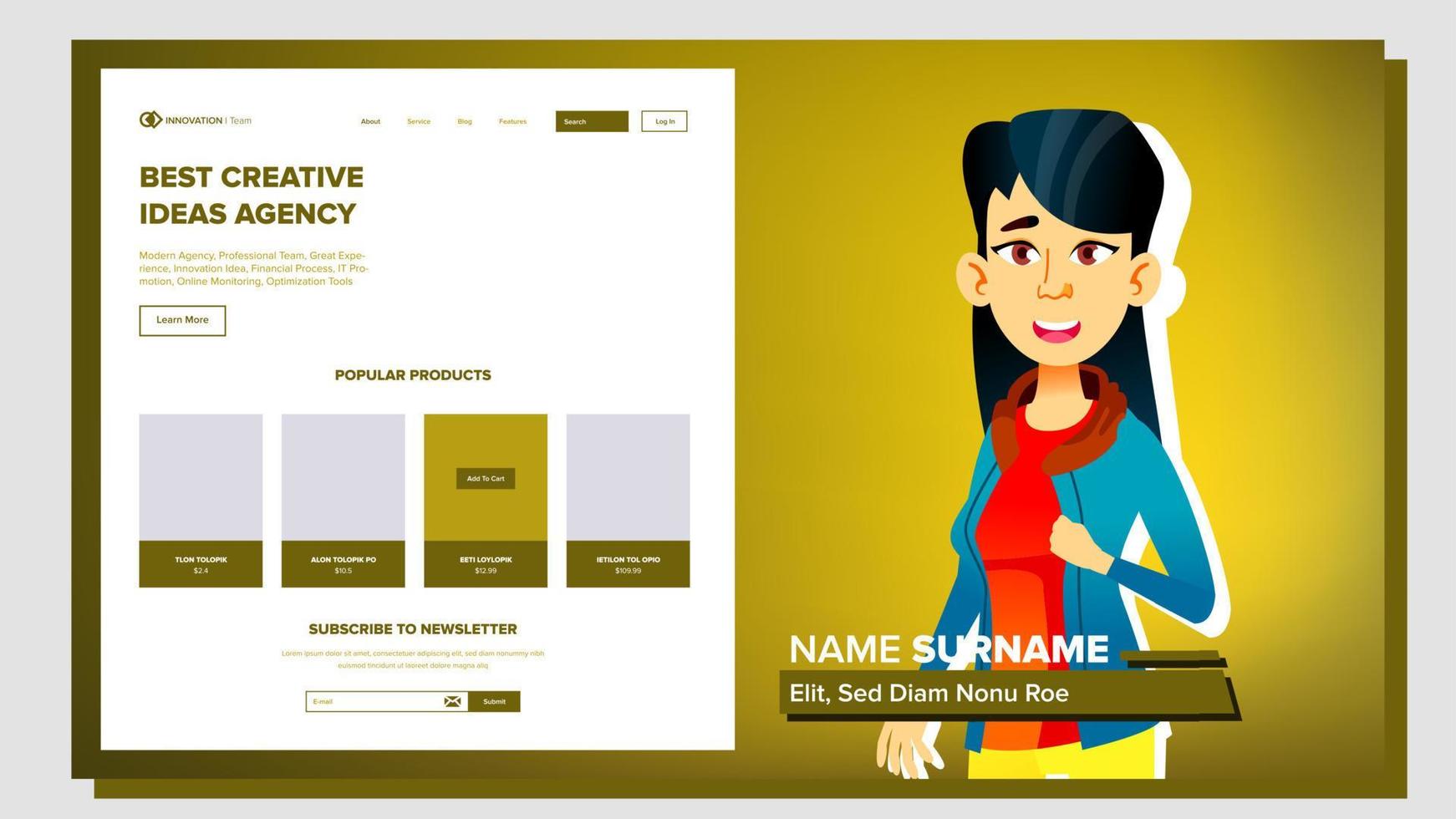 Self Presentation Vector. Asian Female. Introduce Yourself Or Your Project, Business. Illustration vector