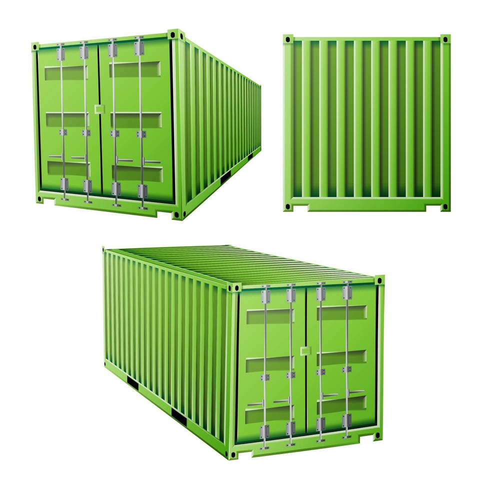 Green Cargo Container 3D Vector. Freight Shipping Container Concept. Logistics, Transportation Mock Up. Isolated On White Background Illustration vector