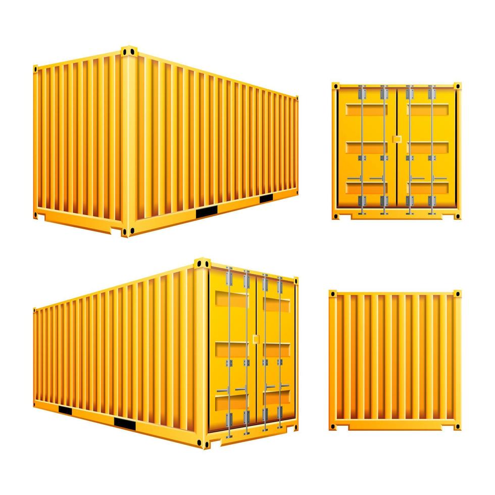 Yellow 3D Cargo Container Vector. Realistic Metal Classic Cargo Container. Freight Shipping Concept. Logistics, Transportation Mock Up. Isolated On White Background Illustration vector