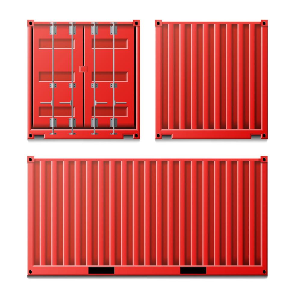 Red Cargo Container Vector. Classic Cargo Container. Freight Shipping Concept. Logistics, Transportation Mock Up. Front And Back Sides. Isolated On White Background Illustration vector