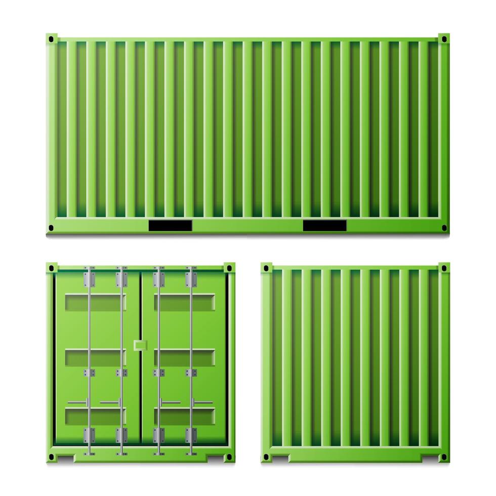 Green Cargo Container Vector. Freight Shipping Container Concept. Logistics, Transportation Mock Up. Front And Back Sides. Isolated On White Background Illustration vector