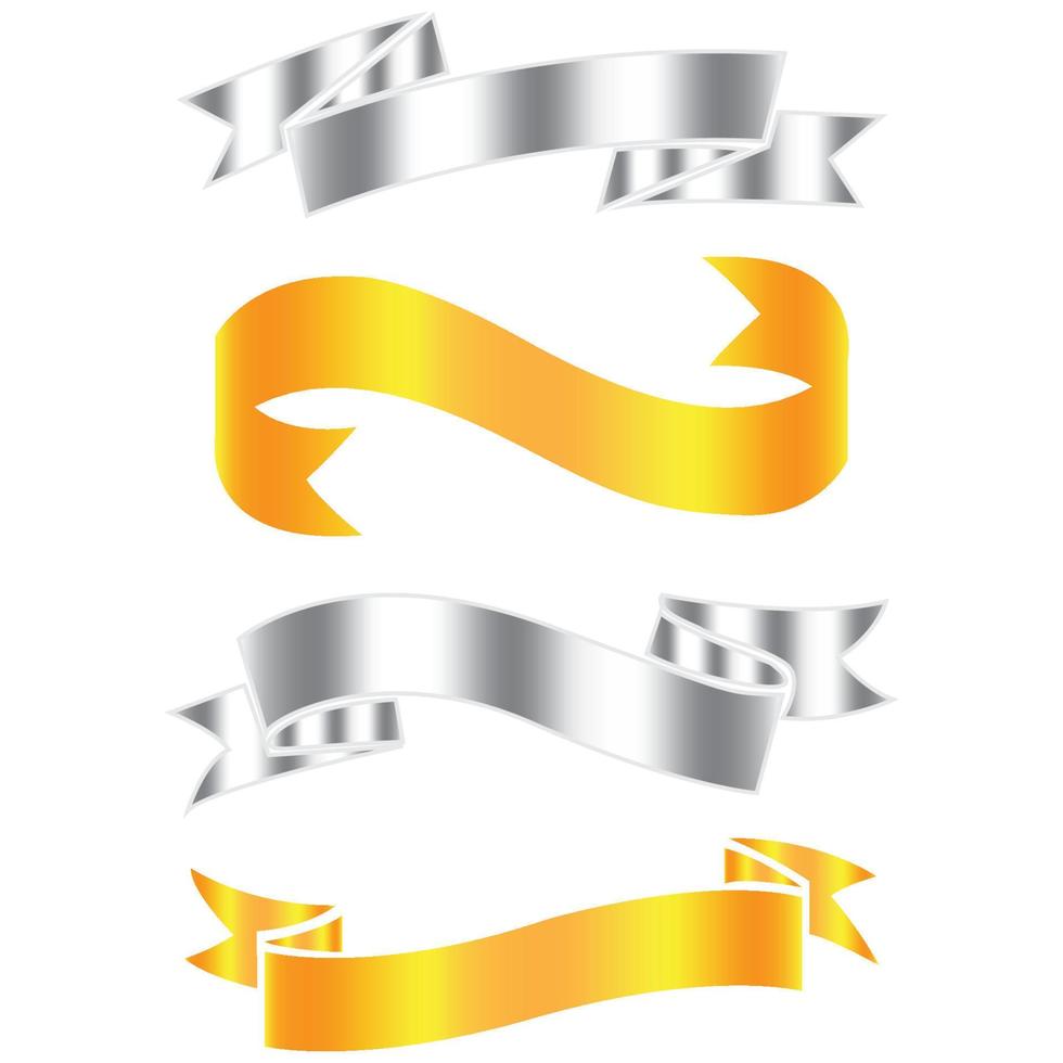 Golden and silver ribbon badges, Colorful ribbon banners, Vintage ribbon set vector