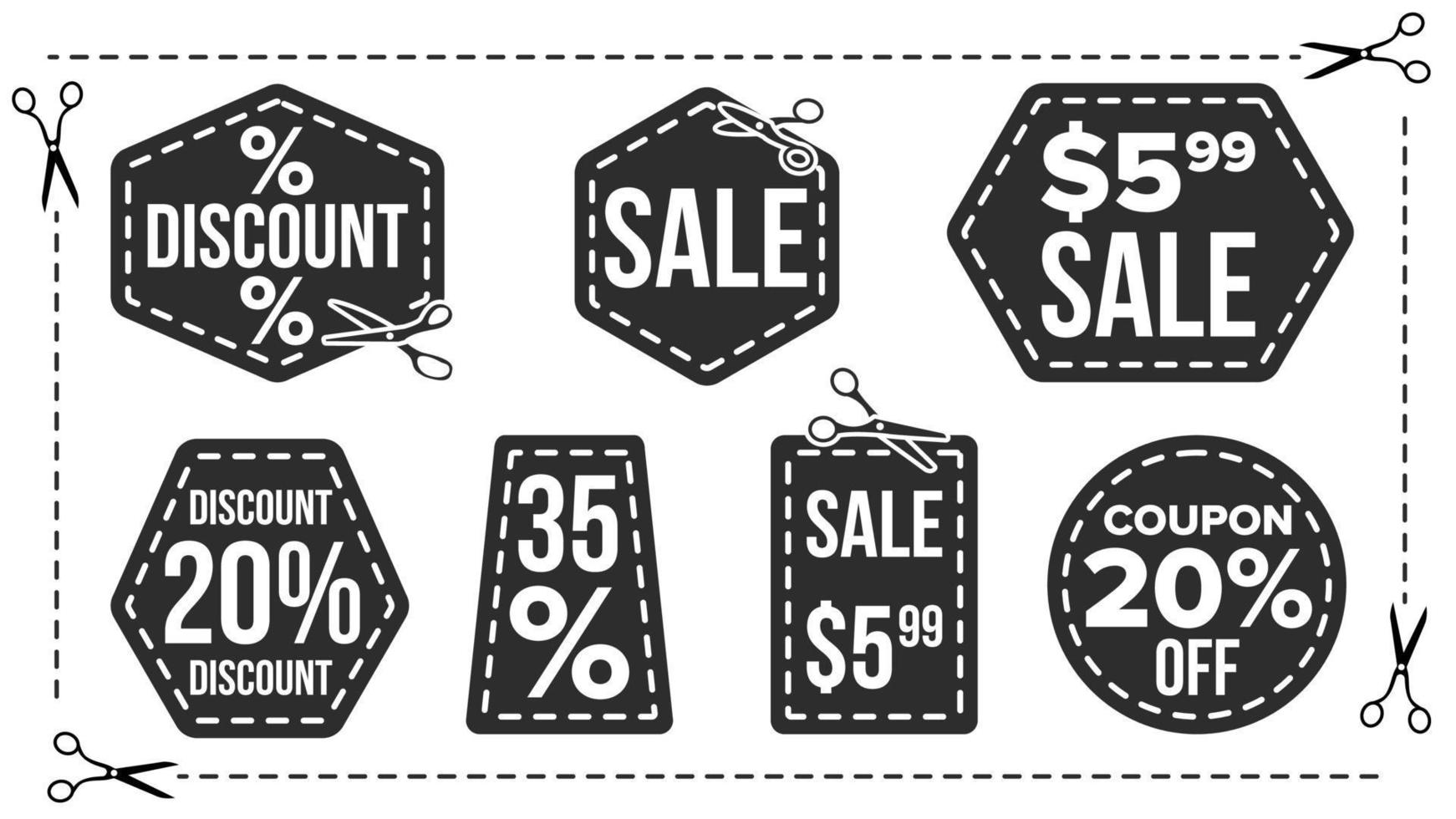 Sale Banners Set Vector. Edge Silhouettes. Discount Icons. Promotion. Half Price Stickers. Flat Isolated Illustration vector