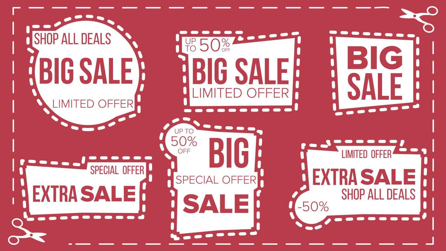 Sale Banners Set Vector. Scissor Cut Border. Discount Badge. Shopping Backgrounds. Flat Isolated Illustration vector