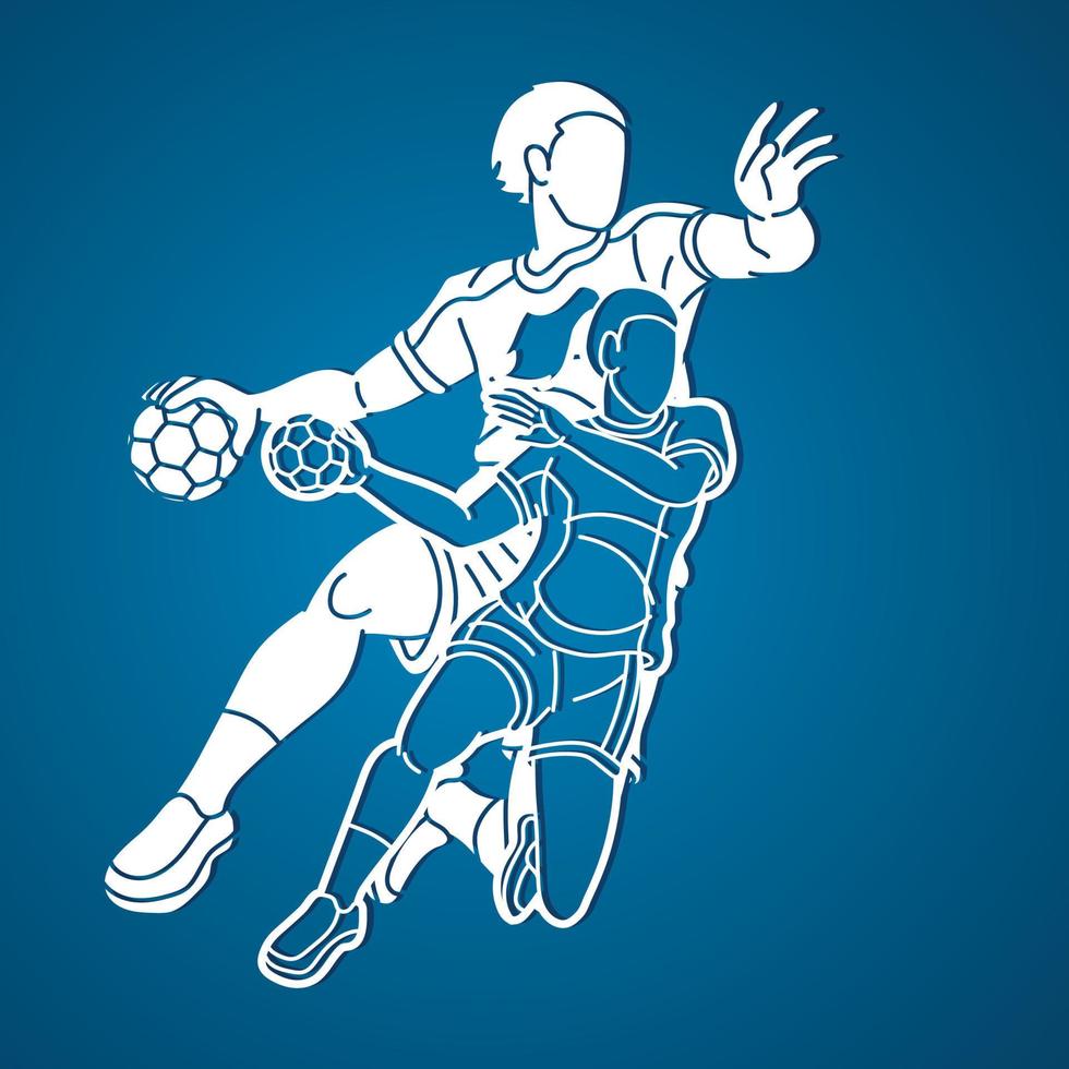 Silhouette Handball Sport Male and Female Players Team Mix Action Cartoon Graphic Vector