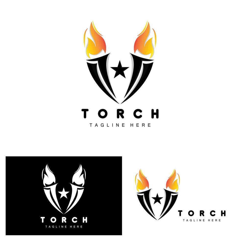 logotipo de antorcha, diseño de fuego, logotipo de carta, icono de marca de producto vector