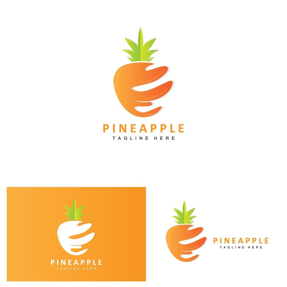 diseño de logotipo de piña, vector de fruta fresca, ilustración de plantación, etiqueta de marca de producto de fruta