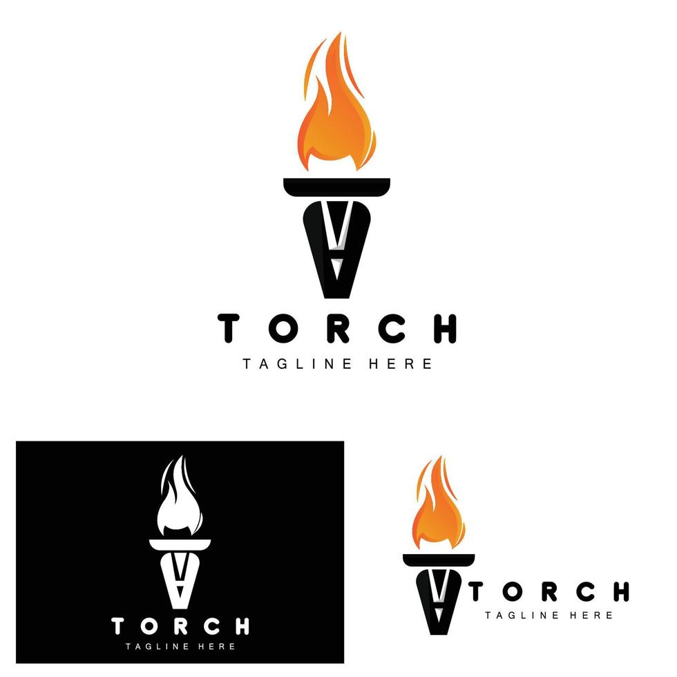 logotipo de antorcha, diseño de fuego, logotipo de carta, icono de marca de producto vector