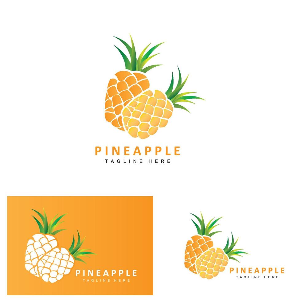 diseño de logotipo de piña, vector de fruta fresca, ilustración de plantación, etiqueta de marca de producto de fruta