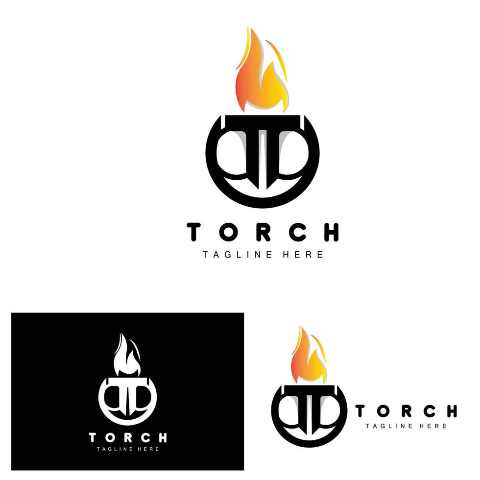 logotipo de antorcha, diseño de fuego, logotipo de carta, icono de marca de producto vector