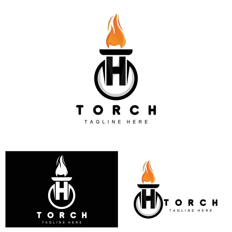 logotipo de antorcha, diseño de fuego, logotipo de carta, icono de marca de producto vector