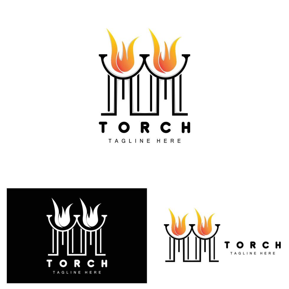 logotipo de antorcha, diseño de fuego, logotipo de carta, icono de marca de producto vector