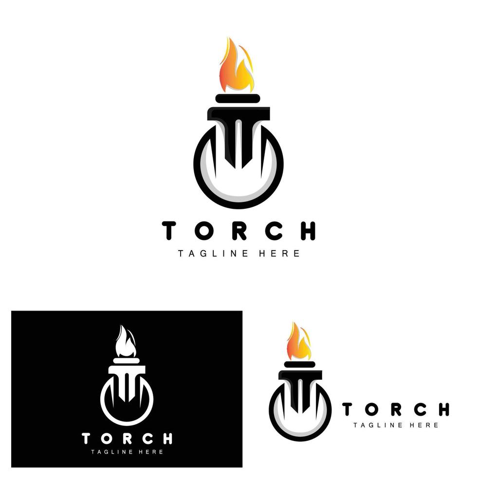 logotipo de antorcha, diseño de fuego, logotipo de carta, icono de marca de producto vector