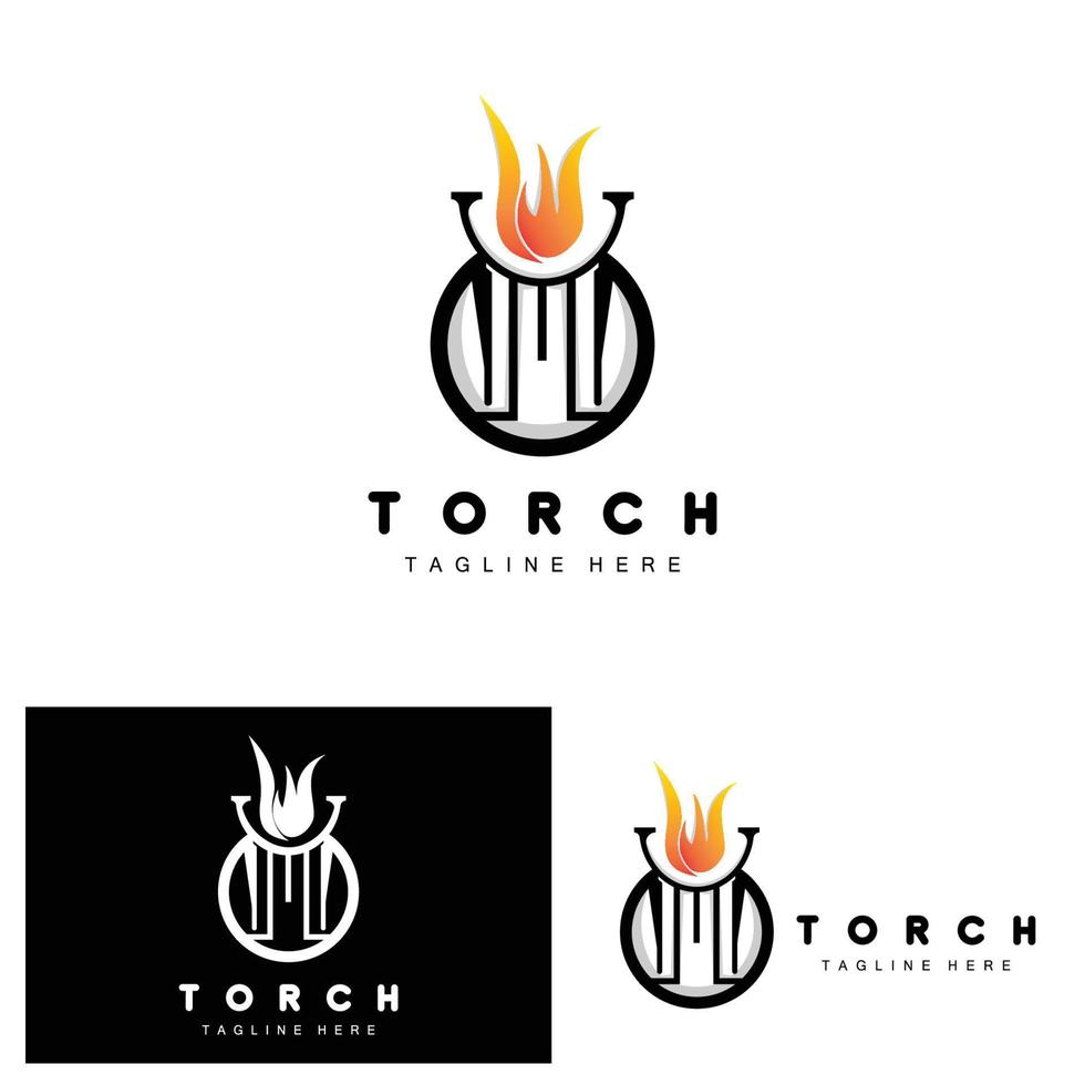 logotipo de antorcha, diseño de fuego, logotipo de carta, icono de marca de producto vector