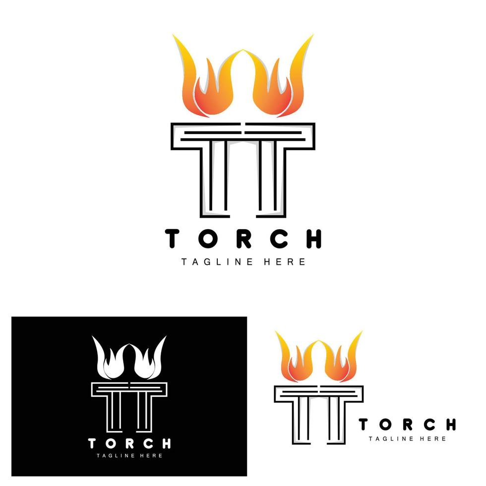 logotipo de antorcha, diseño de fuego, logotipo de carta, icono de marca de producto vector