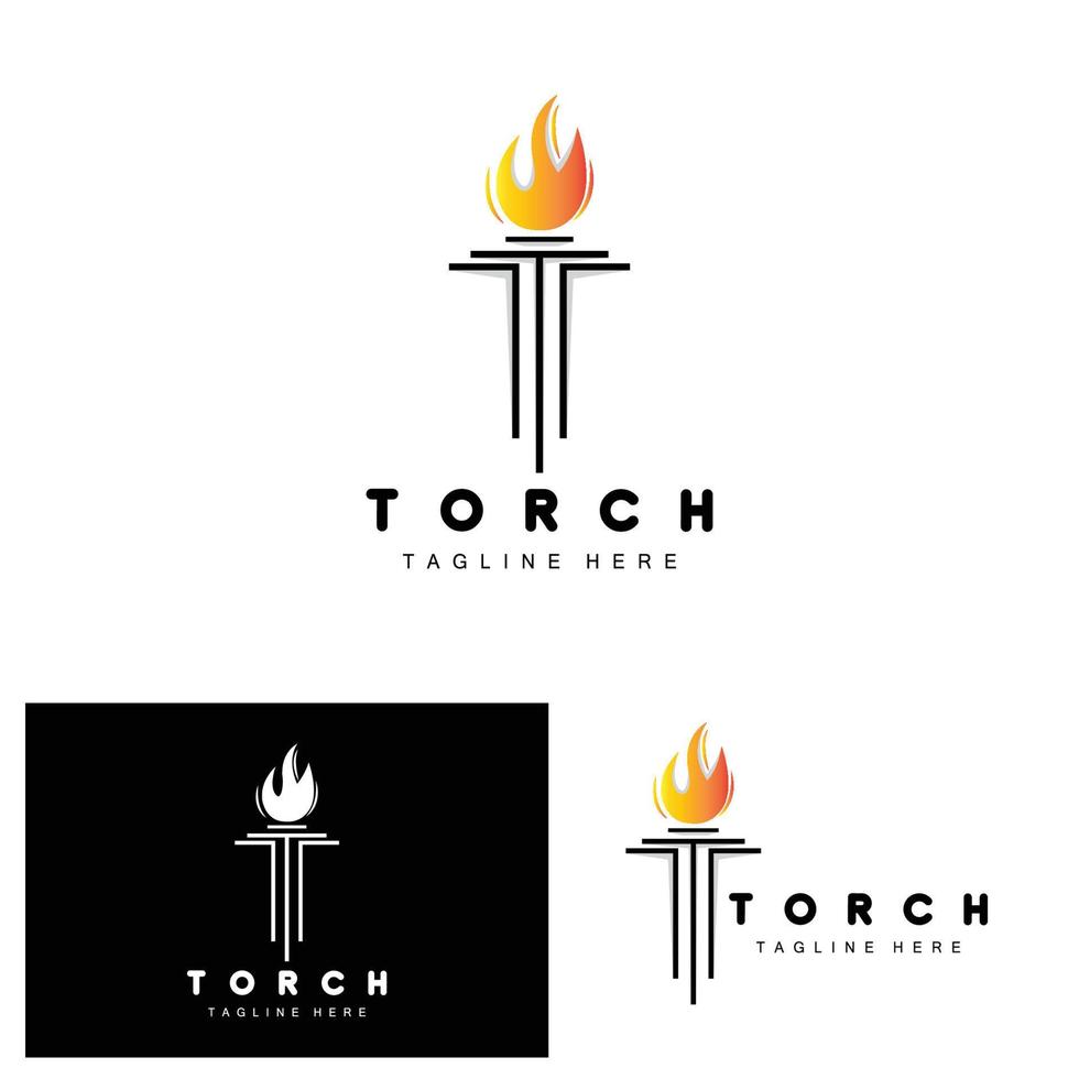 logotipo de antorcha, diseño de fuego, logotipo de carta, icono de marca de producto vector