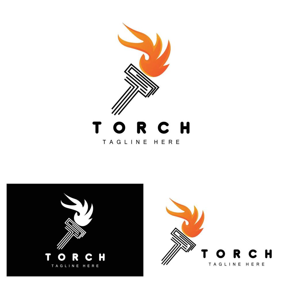 logotipo de antorcha, diseño de fuego, logotipo de carta, icono de marca de producto vector