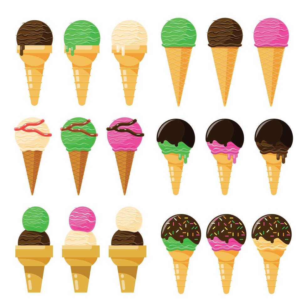 set of ice cream cone isolated element vector illustration